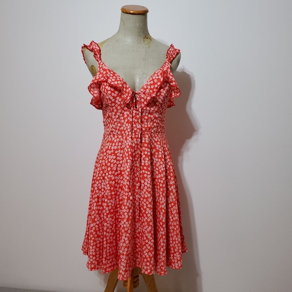 HELLO MOLLY orange fit and flare sleeveless Dress